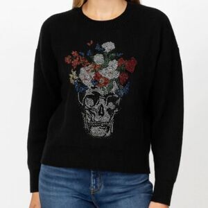 Moving Forward Designs Skull Flowers Black Crewneck Sweater in Large. NWT!